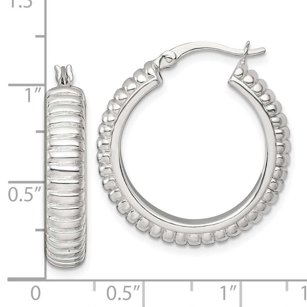 Sterling Silver Polished and Grooved 26x6mm Round Hoop Earrings