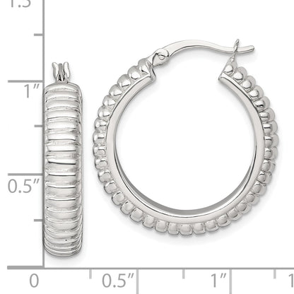 Sterling Silver Polished and Grooved 26x6mm Round Hoop Earrings