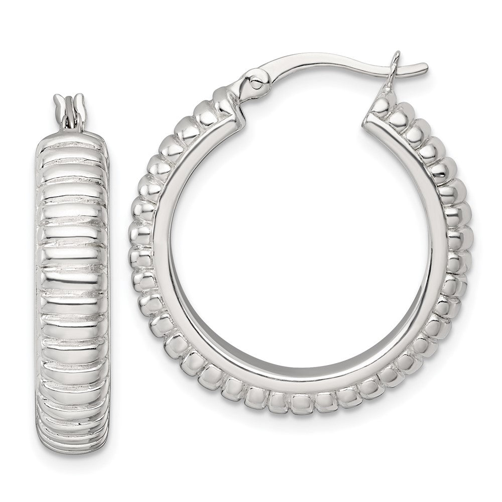 Sterling Silver Polished and Grooved 26x6mm Round Hoop Earrings