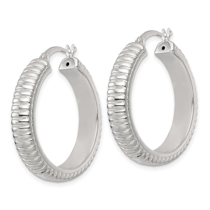 Sterling Silver Polished and Grooved 32x6mm Round Hoop Earrings