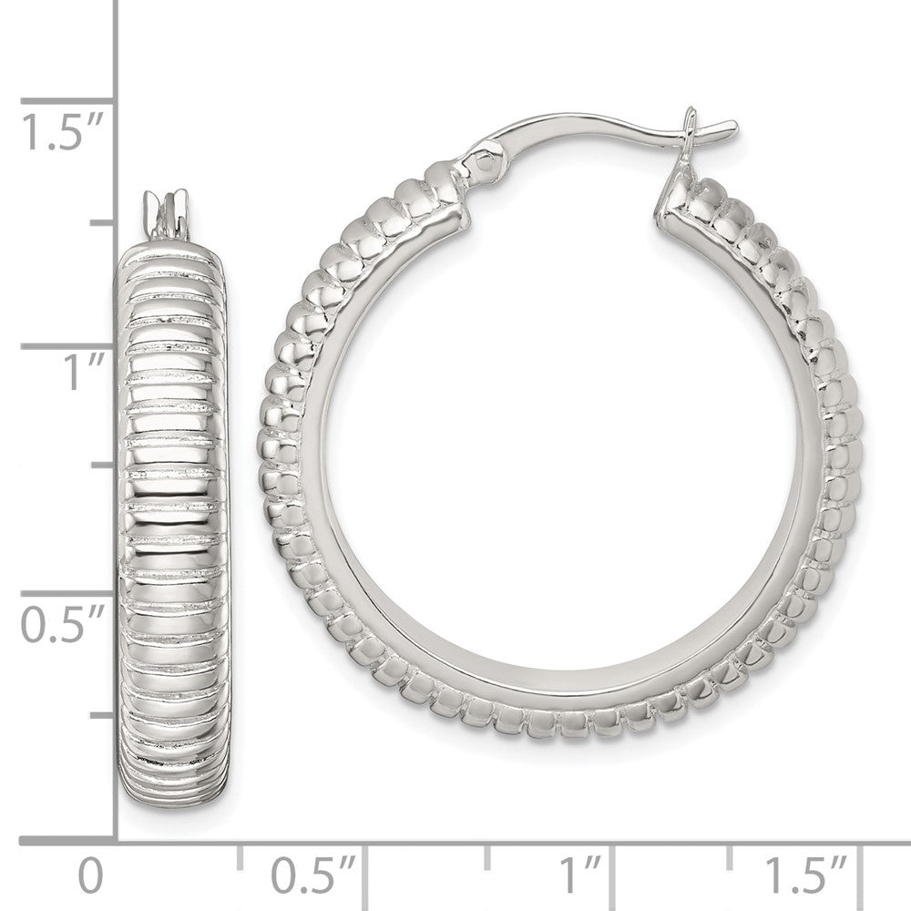 Sterling Silver Polished and Grooved 32x6mm Round Hoop Earrings