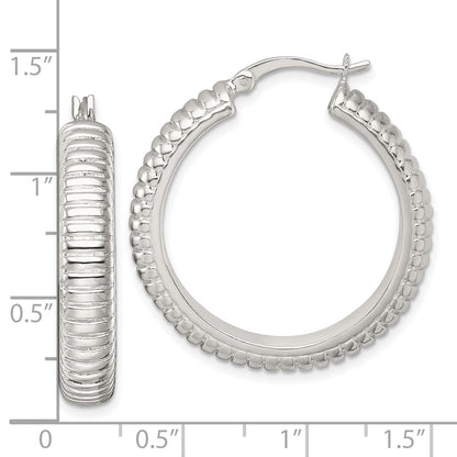 Sterling Silver Polished and Grooved 32x6mm Round Hoop Earrings