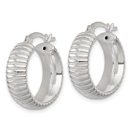 Sterling Silver Polished and Grooved 21x7mm Round Hoop Earrings