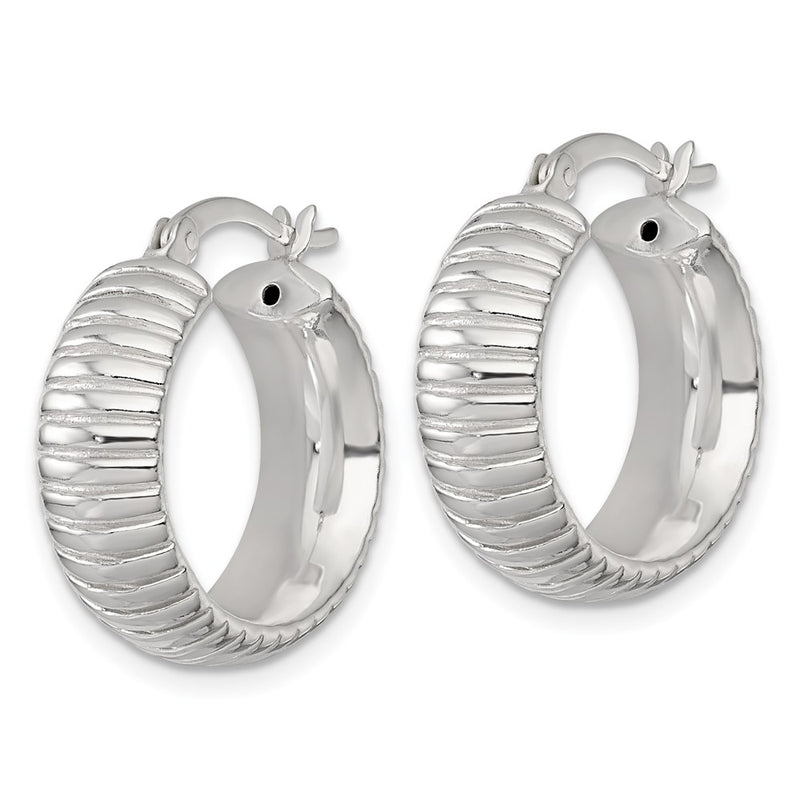 Sterling Silver Polished and Grooved 21x7mm Round Hoop Earrings