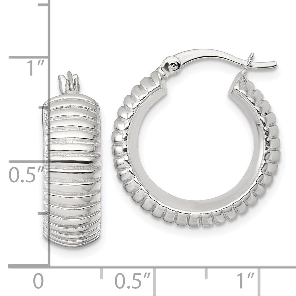 Sterling Silver Polished and Grooved 21x7mm Round Hoop Earrings