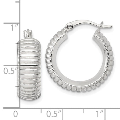 Sterling Silver Polished and Grooved 21x7mm Round Hoop Earrings