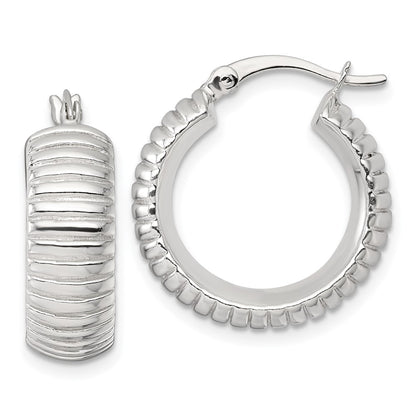 Sterling Silver Polished and Grooved 21x7mm Round Hoop Earrings