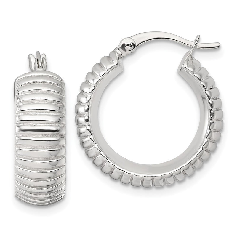 Sterling Silver Polished and Grooved 21x7mm Round Hoop Earrings