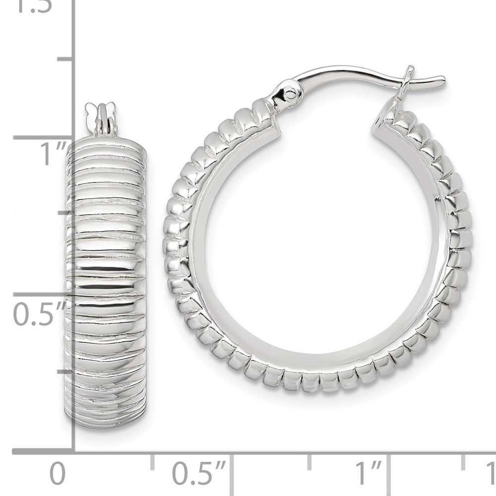Sterling Silver Polished and Grooved 26x7mm Round Hoop Earrings