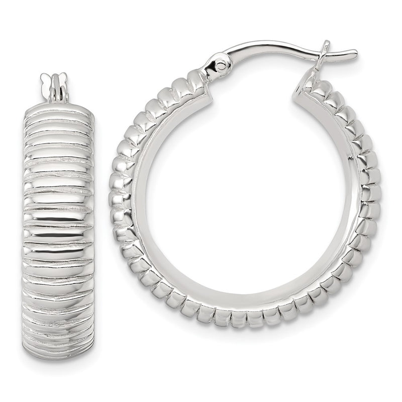 Sterling Silver Polished and Grooved 26x7mm Round Hoop Earrings