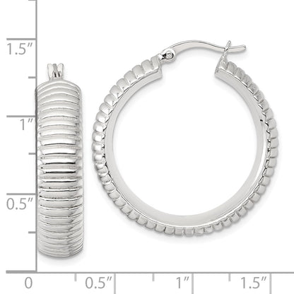Sterling Silver Polished and Grooved 32x7.5mm Round Hoop Earrings