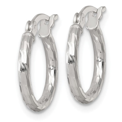 Sterling Silver Polished Diamond-Cut 2.0mm Round Hoop Earrings