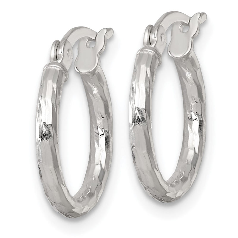 Sterling Silver Polished Diamond-Cut 2.0mm Round Hoop Earrings