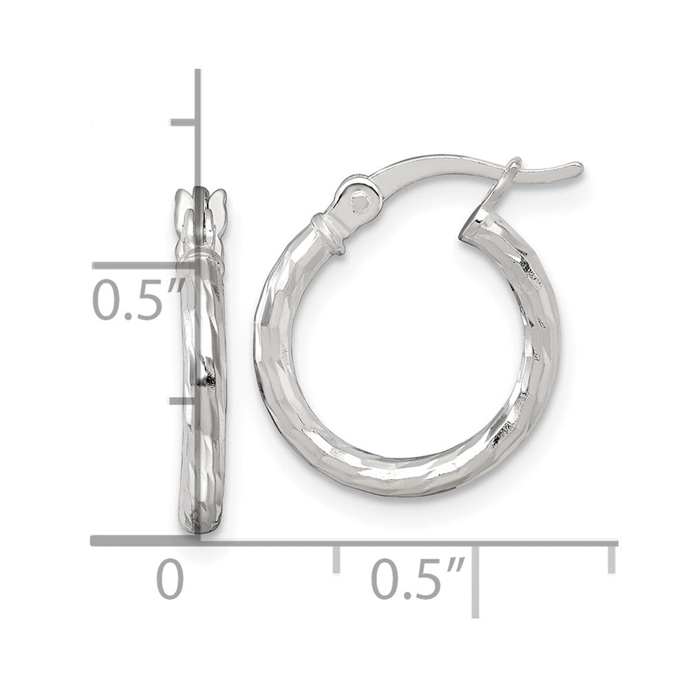 Sterling Silver Polished Diamond-Cut 2.0mm Round Hoop Earrings