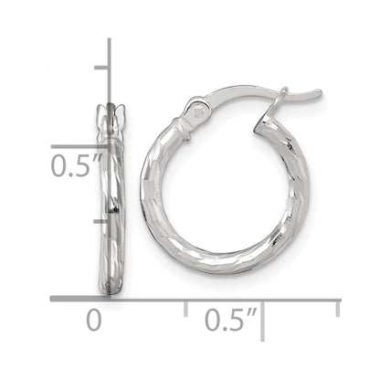 Sterling Silver Polished Diamond-Cut 2.0mm Round Hoop Earrings