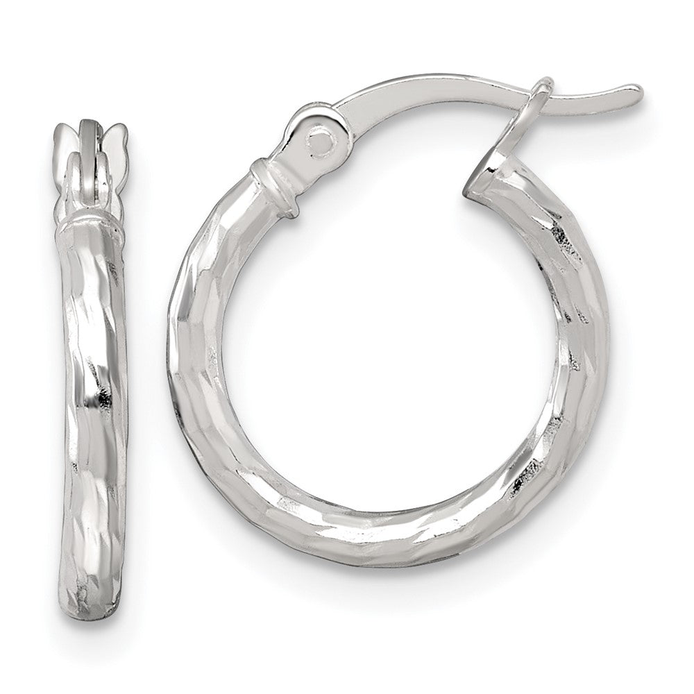 Sterling Silver Polished Diamond-Cut 2.0mm Round Hoop Earrings
