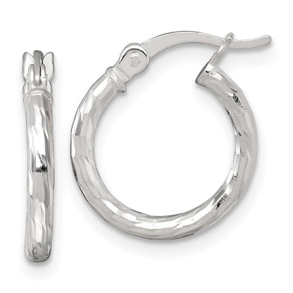 Sterling Silver Polished Diamond-Cut 2.0mm Round Hoop Earrings