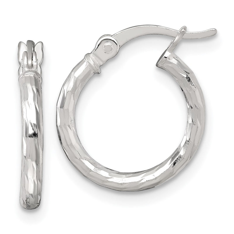 Sterling Silver Polished Diamond-Cut 2.0mm Round Hoop Earrings