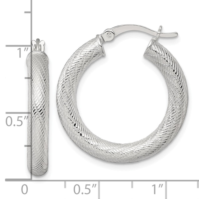 Sterling Silver Polished and Textured 4.0mm Round Hoop Earrings