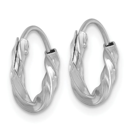 Sterling Silver Rh-Pltd Polished Twisted 13x2.25mm Round Hoop Earrings
