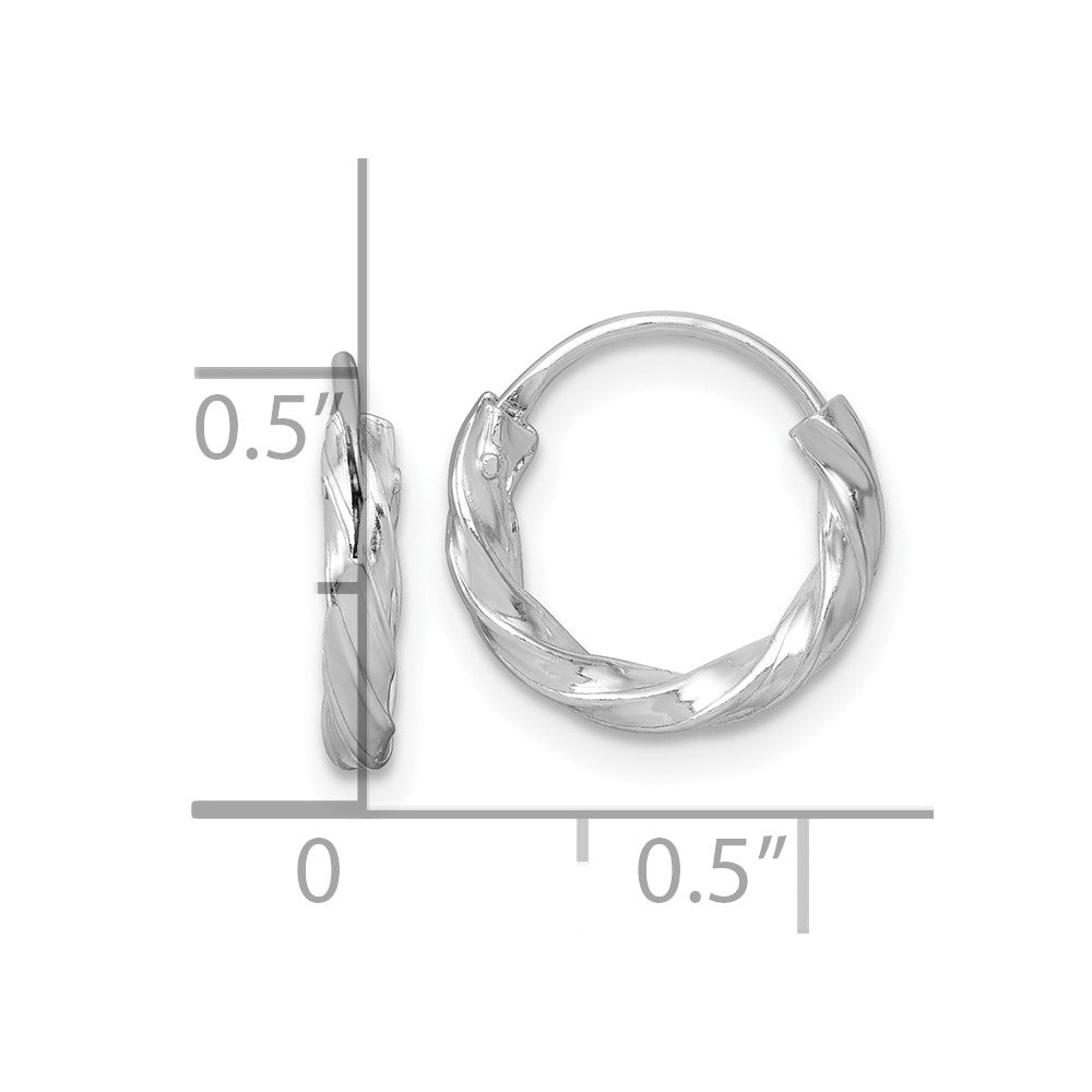 Sterling Silver Rh-Pltd Polished Twisted 13x2.25mm Round Hoop Earrings