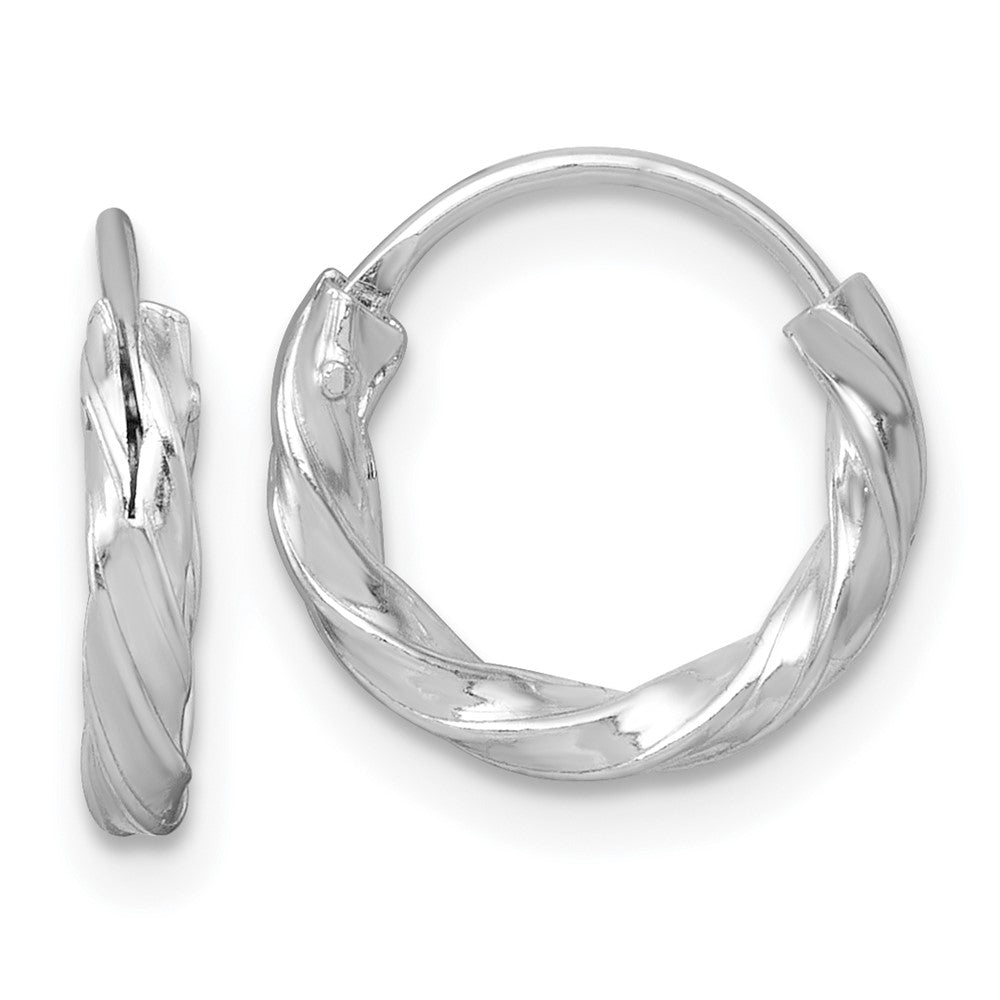 Sterling Silver Rh-Pltd Polished Twisted 13x2.25mm Round Hoop Earrings