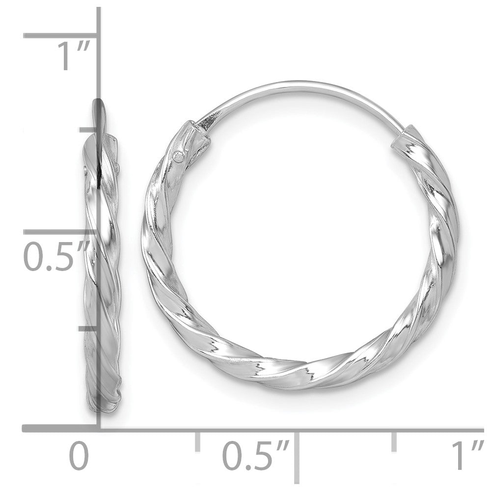 Sterling Silver Rh-Pltd Polished Twisted 20x2.25mm Round Hoop Earrings