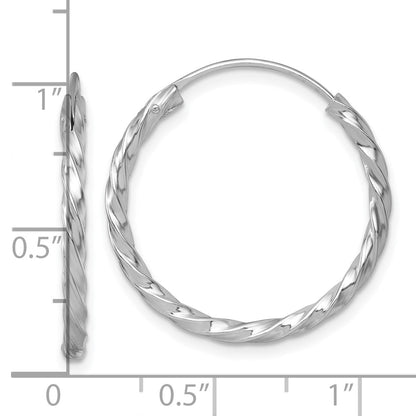 Sterling Silver Rh-Pltd Polished Twisted 26x2.25mm Round Hoop Earrings
