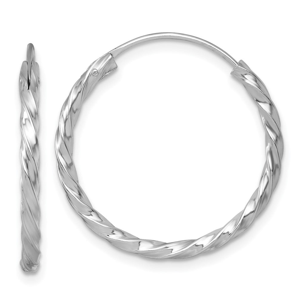 Sterling Silver Rh-Pltd Polished Twisted 26x2.25mm Round Hoop Earrings
