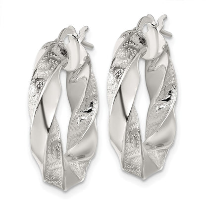 Sterling Silver Polished Greek Key 5mm Twisted Hoop Earrings