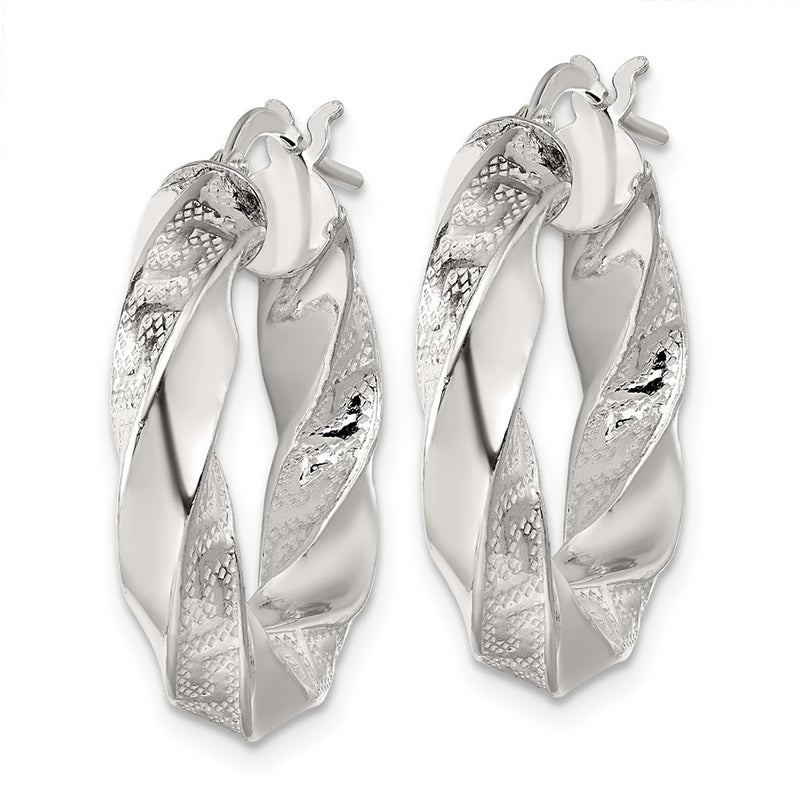 Sterling Silver Polished Greek Key 5mm Twisted Hoop Earrings