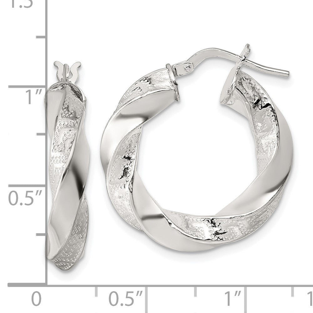 Sterling Silver Polished Greek Key 5mm Twisted Hoop Earrings