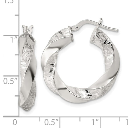 Sterling Silver Polished Greek Key 5mm Twisted Hoop Earrings