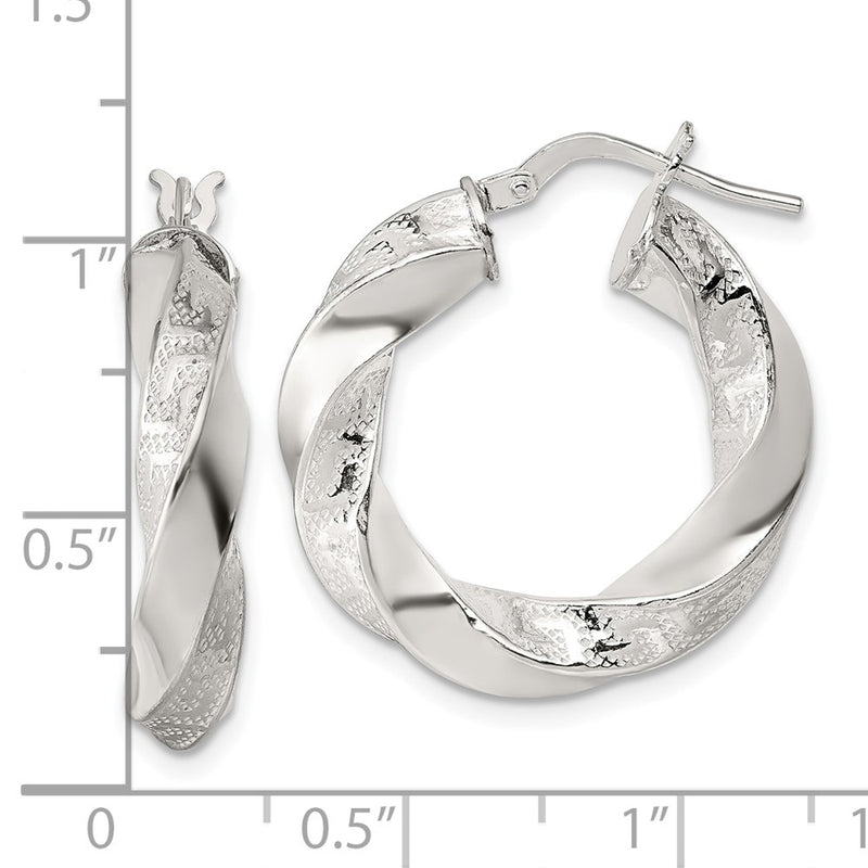 Sterling Silver Polished Greek Key 5mm Twisted Hoop Earrings