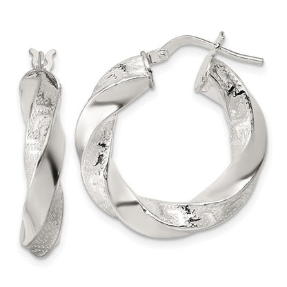 Sterling Silver Polished Greek Key 5mm Twisted Hoop Earrings