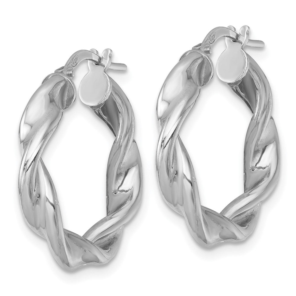 Sterling Silver Rhodium Plated Polished and Twisted Round Hoop Earrings