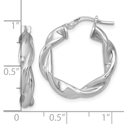 Sterling Silver Rhodium Plated Polished and Twisted Round Hoop Earrings