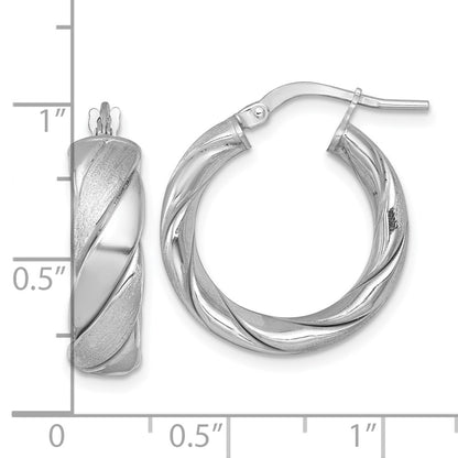 Sterling Silver Polished Rhodium-Plated Brushed/textured Hoop Earrings