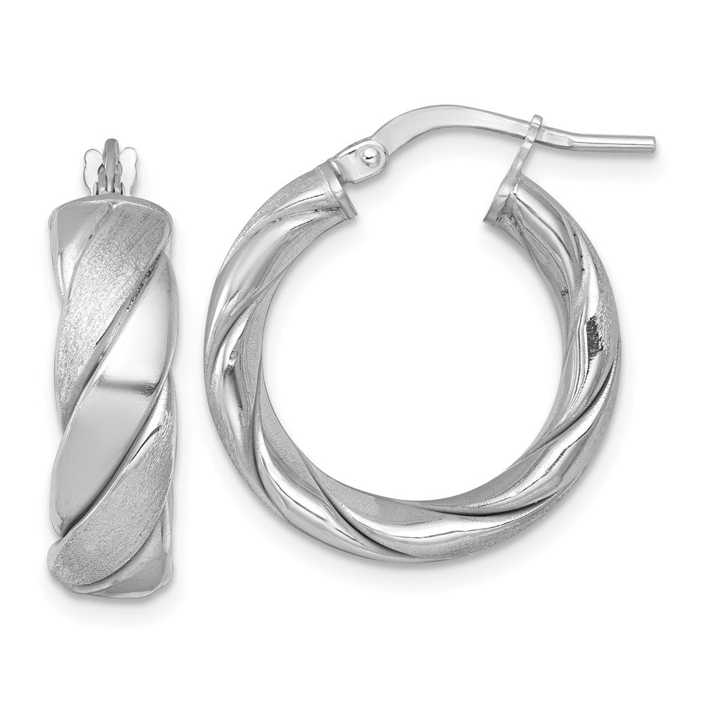Sterling Silver Polished Rhodium-Plated Brushed/textured Hoop Earrings