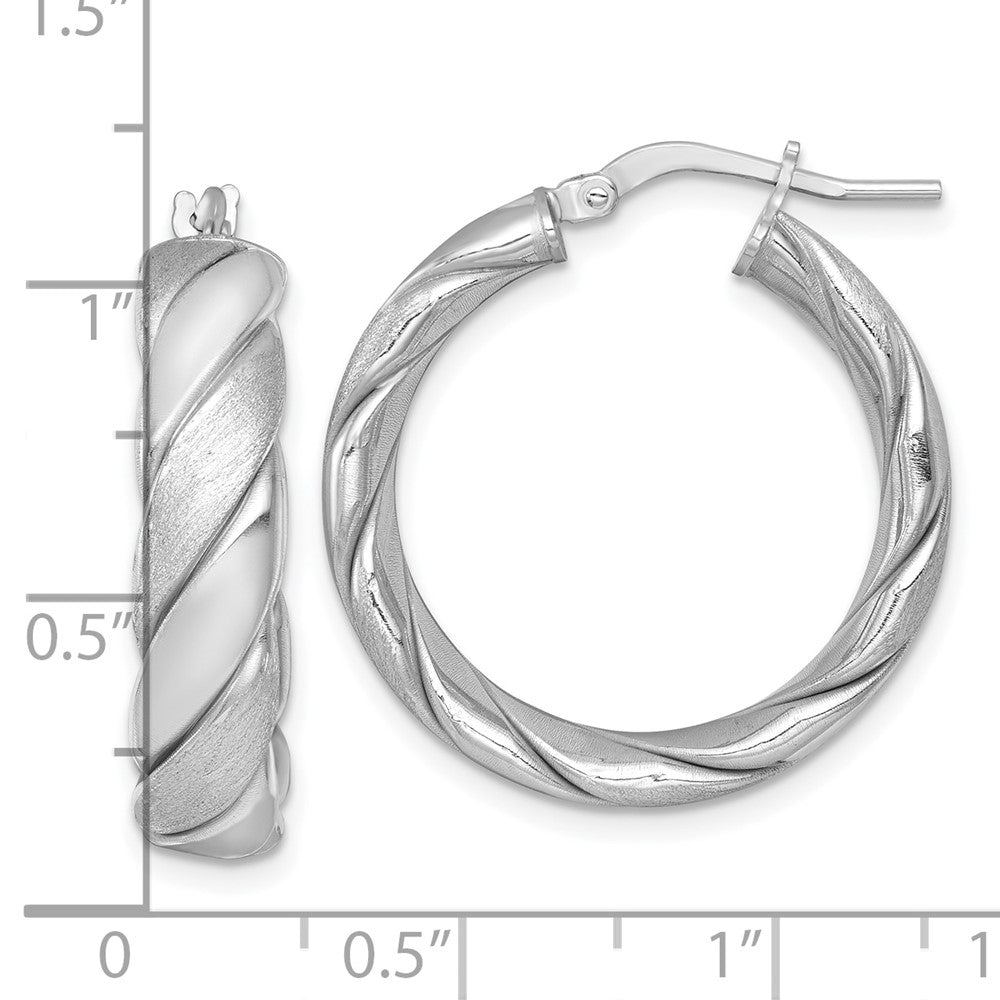 Sterling Silver Polished Rhodium-Plated Brushed/textured Hoop Earrings
