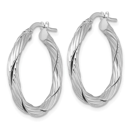 Sterling Silver Rhodium Plated Polished and Twisted Round Hoop Earrings