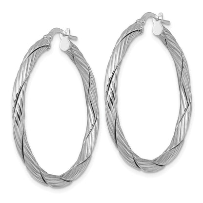 Sterling Silver Rhodium Plated Polished and Twisted Round Hoop Earrings