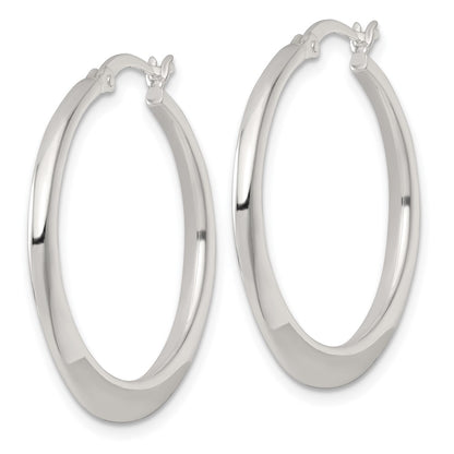 Sterling Silver Polished 30.0mm Tapered Round Hoop Earrings