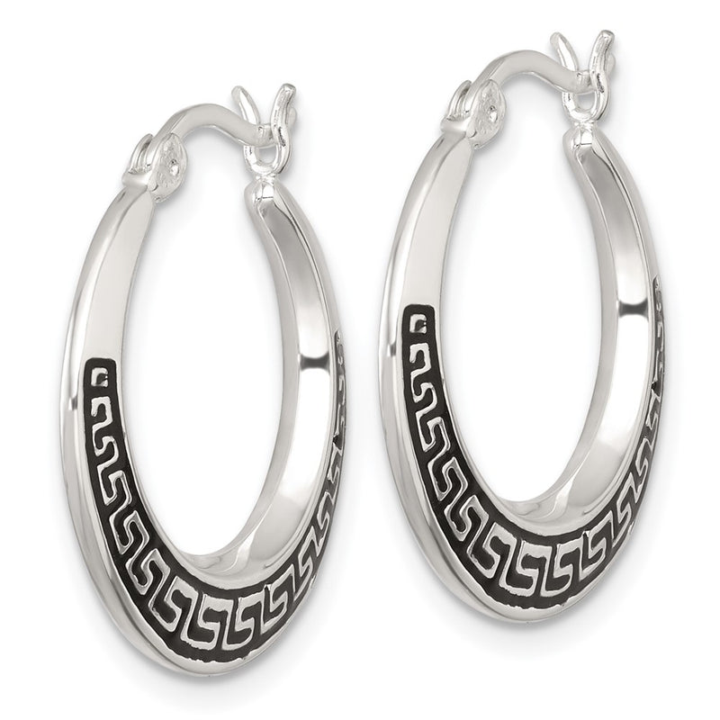 Sterling Silver Polished and Enameled Greek Key Hoop Earrings