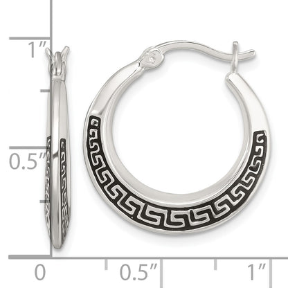 Sterling Silver Polished and Enameled Greek Key Hoop Earrings