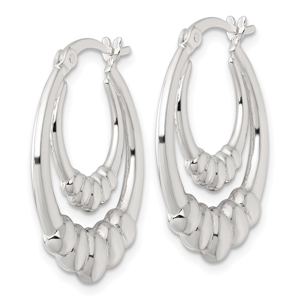 Sterling Silver Polished Scalloped Oval Hoop Earrings