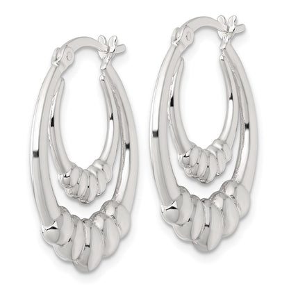 Sterling Silver Polished Scalloped Oval Hoop Earrings