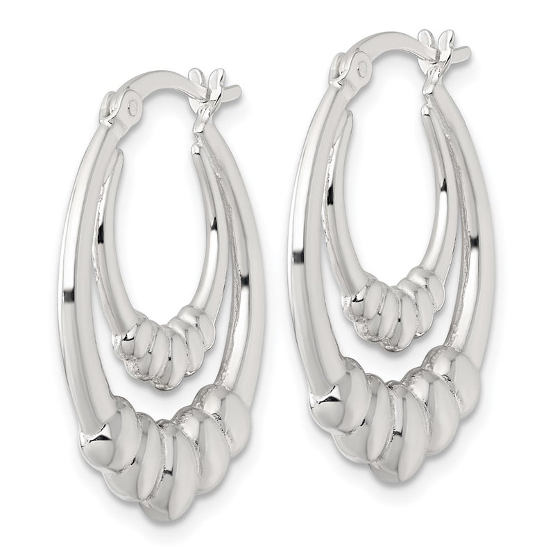 Sterling Silver Polished Scalloped Oval Hoop Earrings