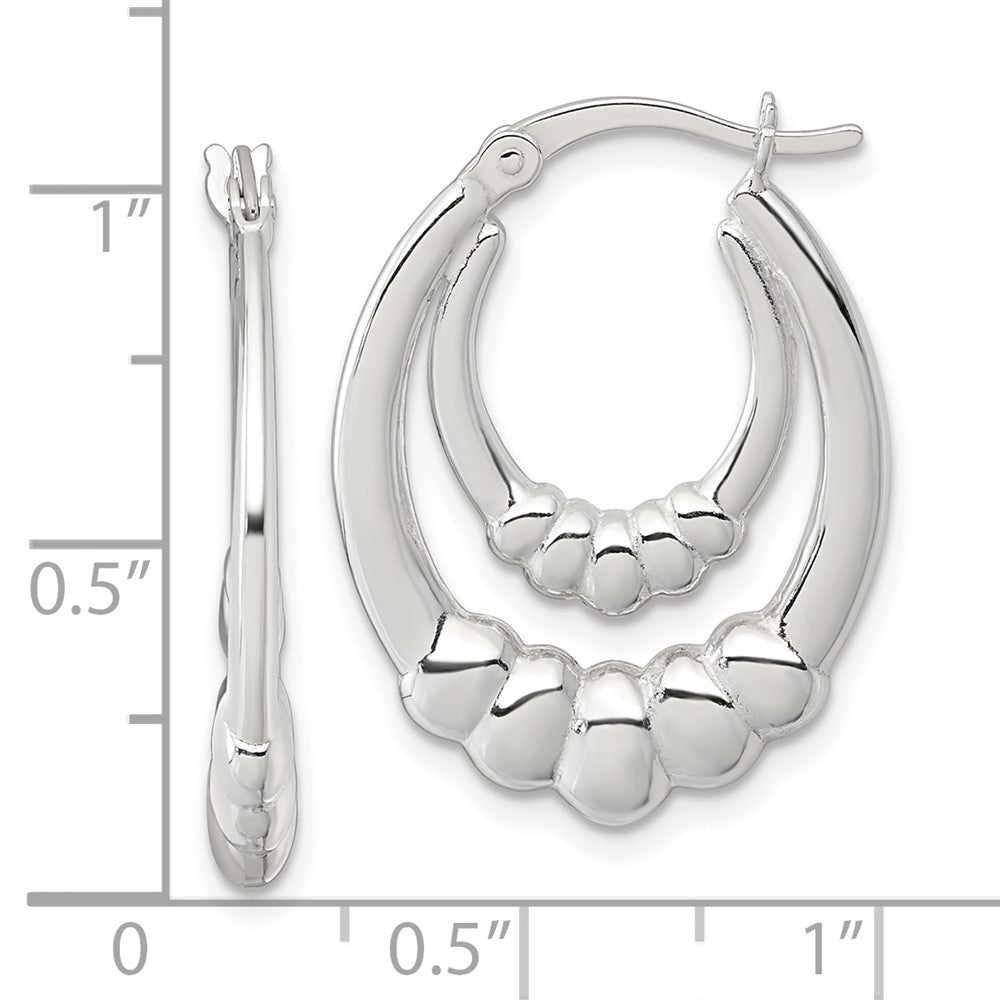 Sterling Silver Polished Scalloped Oval Hoop Earrings