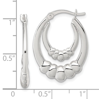 Sterling Silver Polished Scalloped Oval Hoop Earrings